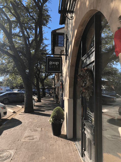 The exterior of the Dallas Goop pop-up shop in Highland Park Village. Photo credit: Grace Valentine