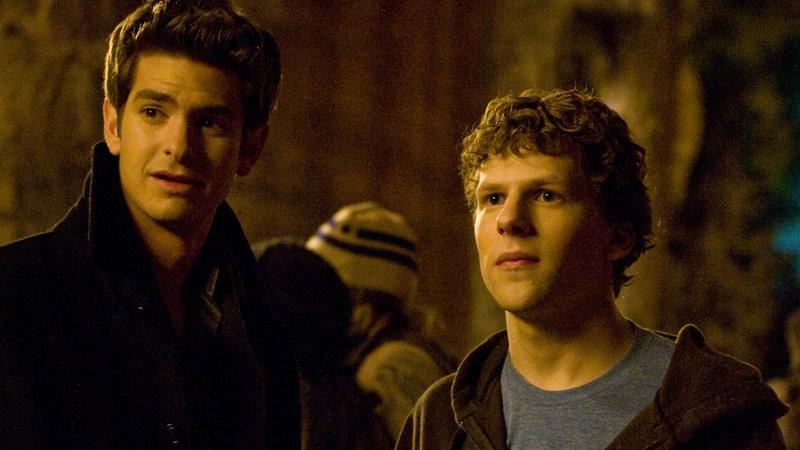 Eduardo Saverin (Andrew Garfield), and Mark Zuckerberg (Jesse Eisenberg) in the Facebook film.