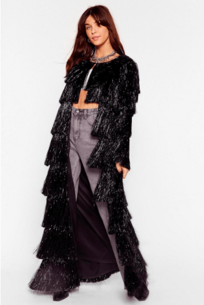 Party Crasher Fringe Longline Jacket from Nasty Gal ($285)