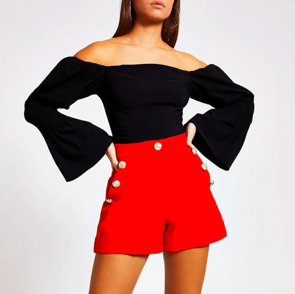 Red button front shorts from River Island ($72)